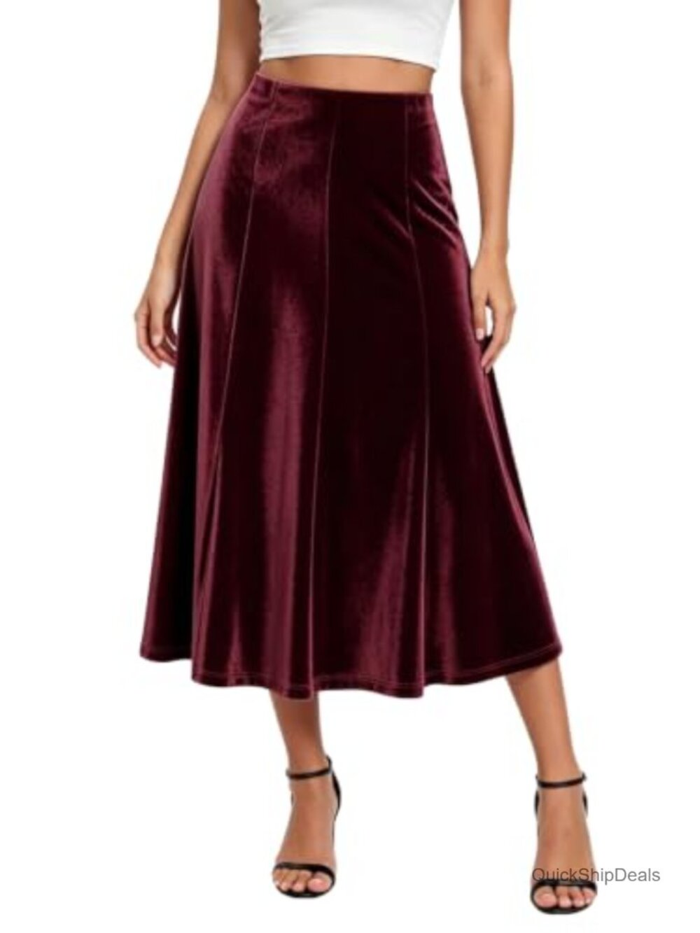Velvet A-Line Midi Skirt High Waist Flowy Fall Winter
